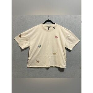 GOOD FOR NOTHING Oversized Butterfly Graphic T-Shirt XL Cream Cotton Streetwear